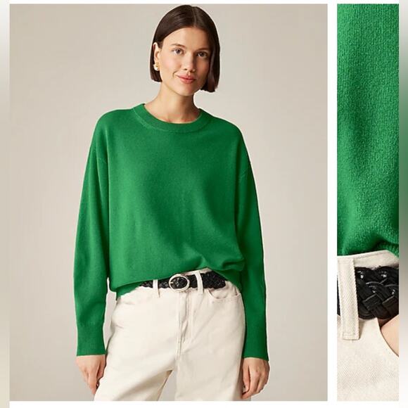 J. CREW 100% Cashmere Relaxed Crewneck Sweater Emerald Kelly Green Soft Small - Picture 3 of 9